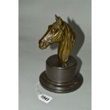 A BRONZE BUST OF A HORSE'S HEAD MOUNTED ON A BRONZED PLINTH BASE, height 20cm