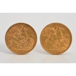 A GOLD HALF SOVEREIGN PAIR OF COINS, 1906, 1909 Edward VII (2)