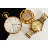 A COLLECTION OF ITEMS, to include a gold plated Elgin pocket watch, white Roman numeral dial with