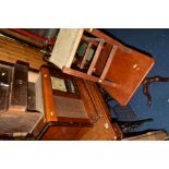 A GEORGIAN MAHOGANY SQUARE TOPPED TRIPOD TABLE, together with a vintage walnut valve radio and a