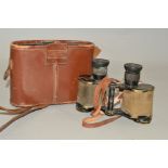 A BROWN LEATHER CASED PAIR OF 'ROSS' LONDON 1935 PRISMATIC NUMBER 3 MKII BINOCULARS, marked F R,