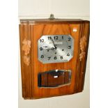 A WALNUT CASED FRENCH WALL CLOCK, the silvered dial with a date aperture, arabic numerals, signed Au