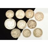 A SMALL PACKET OF SILVER COINS, to include 1696 William III shilling, William III sixpence 1696,