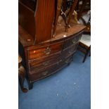 A GEORGIAN MAHOGANY AND BANDED BOW FRONT CHEST, of two short and two long drawers on bracket feet,