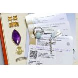 SEVEN ITEMS OF GEM JEWELLERY, to include an Ethiopian opal cabochon ring, a large marquise shape