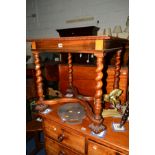 A MID 20TH CENTURY EDWARDIAN STYLE WALNUT BARLEY TWIST OCCASIONAL TABLE, with a wavy top edge, on