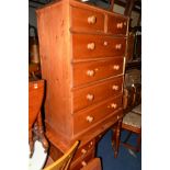 A MODERN PINE CHEST OF TWO SHORT AND FOUR LONG DRAWERS, together with a similar desk with four