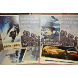 AN ACCUMULATION OF WWII THEMED POSTERS, mounted/stuck to polystyrene sheets, 13 in number,