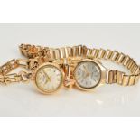 TWO 9CT MECHANICAL LADIES WRISTWATCHES, first is an Avia round cased watch, silvered dial with