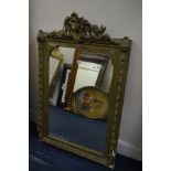 A 19TH CENTURY FOLIATE GILT PLASTER OVERMANTEL MIRROR, 75cm x 118cm, (sd)