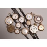 A SELECTION OF EARLY 20TH CENTURY WRISTWATCHES AND POCKET WATCHES with various stamps for silver, to