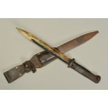 A GERMAN 3RD REICH WWII PERIOD MAUSER K98 RIFLE BAYONET, together with original metal scabbard and