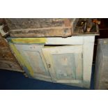 A VICTORIAN PAINTED PINE DOUBLE DOOR CUPBOARD, width 118cm x depth 44cm x height 91cm