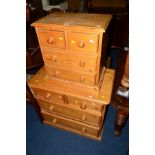 A PINE CHEST OF TWO SHORT AND TWO LONG DRAWERS, together with a small chest of two short and two