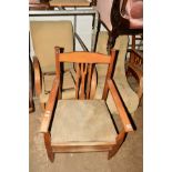 AN ARTS AND CRAFTS OAK ARMCHAIR, together with a bentwood oak banana chair and another similar chair