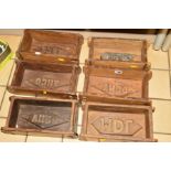 SIX WOODEN 19TH CENTURY BRICK MOULDS, interior dimensions 24.5cm x 12.25cm (6)