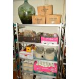 THIRTEEN BOXES AND LOOSE KITCHEN/TABLE WARES etc, to include glassware, large glass bottle