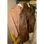 TWO CONEY FUR JACKETS, one pale in colour, one a darker shade of brown, approximate size 14 (in