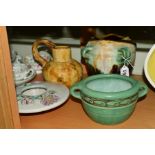 FOUR PIECES OF BOURNE DENBY to include two Danesby Ware items, (a four handled vase, height 17cm and