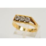 A MID TO LATE 20TH CENTURY 18CT GOLD THREE STONE DIAMOND RING, estimated modern round brilliant