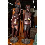 A PAIR OF MALE AND FEMALE HARDWOOD AFRICAN FIGURES (2)