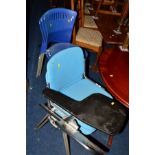 A CHARLES AND RAY EAMES STYLE EIFEL TUB CHAIR, together with two Castelli chrome framed university