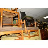A COLLECTION OF ELEVEN VARIOUS CHAIRS, together with a blanket box, occasional table and a sewing
