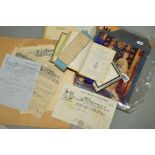 A COLLECTION OF PRINTED EPHEMERA including Victorian and Edwardian manufacturers receipts, share