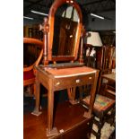 AN EDWARDIAN MAHOGANY PIANO STOOL, pine swing mirror and five various period chairs (7)