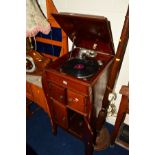 AN APOLLO EDWARDIAN MAHOGANY WIND UP GRAMOPHONE (missing handle)