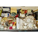 FOUR BOXES AND LOOSE CERAMICS, SUNDRIES etc, to include Royal Sutherland dinner service, Royal