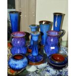 A COLLECTION OF BOURNE DENBY DANESBY WARE IN A BLUE STEAKED GLAZE, to include a pair of vases with