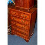 A MODERN YEW WOOD CHEST OF TWO SHORT AND FOUR LONG DRAWERS, width 61cm x depth 44cm x height 86cm (