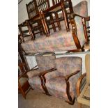 AN ART DECO OAK FRAMED THREE PIECE LOUNGE SUITE comprising of a three seater settee and a near
