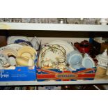 FOUR BOXES AND LOOSE CERAMICS, to include Royal Doulton Woburn dinnerwares, Wedgwood Embossed