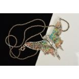 A PLIQUE-A-JOUR FAIRY NECKLACE, designed as a fairy with plique-a-jour and marcasite wings to the