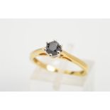 A SINGLE STONE BLACK DIAMOND RING, designed as a brilliant cut black diamond within a six claw