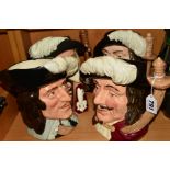 A SET OF FOUR ROYAL DOULTON MUSKETEER CHARACTER JUGS, 'Porthos' D6440, 'Athos' D6439, 'Aramis' D6441