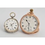 TWO POCKET WATCHES, to include a 9ct gold Limit pocket watch, Roman numeral dial, with a