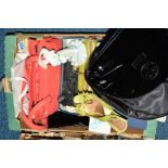 A BOX OF HANDBAGS, make up bags, floral ornaments, digital photoframe, limited edition Coalport