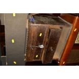 A SMALL EARLY 20TH CENTURY STAINED OAK TOOL CHEST OF FOUR DRAWERS, together with a box of various