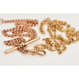 A 9CT GOLD CURB LINK ALBERT CHAIN, approximately 42cm in length, stamped 375 to each link as well to