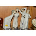 FOUR LLADRO FIGURES, to include Girl with hands Akimbo No 4872, Boy Awakening No 4870, Boy Blowing/