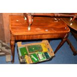 A GEORGE III AND LATER MAHOGANY AND SATINWOOD BANDED FOLD OVER TEA TABLE, of rectangular form,