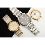 THREE WRISTWATCHES, to include a 9ct automatic Movado watch, 34mm case, silver coloured dial with