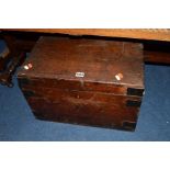 A STAINED PINE TOOL CHEST with contents including bakelite light fittings