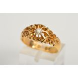 AN EDWARDIAN 18CT GOLD DIAMOND RING, the central old cut diamond within an eight claw setting to the