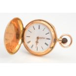 A LATE 19TH CENTURY LADY'S 14CT GOLD DOUBLE HUNTER POCKET WATCH, the white face with black Roman