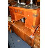 A REPRODUCTION WALNUT AND MAHOGANY GRAMOPHONE with a Gerrard turntable and speakers and a teak