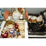 THREE BOXES OF CERAMICS AND GLASSWARE, including Royal Doulton 'Margery' HN1413, a.f., plain black